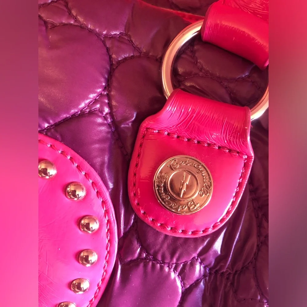 Betseyville Rare Quilted Studded Bag Pink Heart Aquamarine Purple WomenAccessory